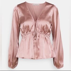 Abercrombie & Fitch Elegant Satin Drawstring Peplum Blouse in Soft Pink Blush M